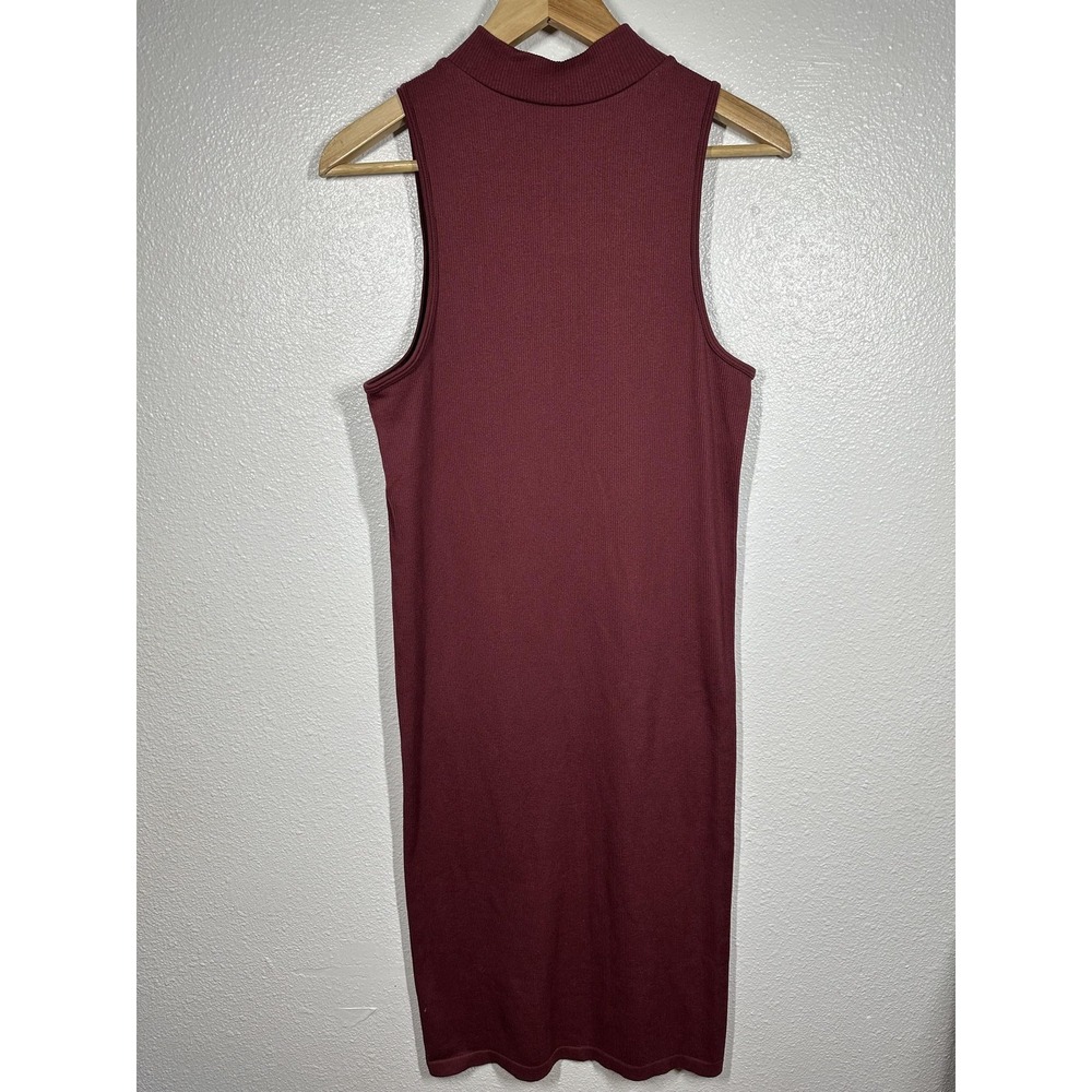 Madden NYC Dress Womens Large Burgundy Ribbed Knit Sleeveless Mock Neck Bodycon - Picture 2 of 7